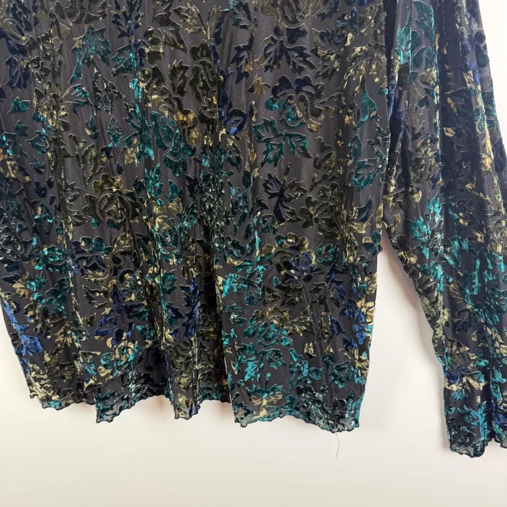 Coldwater Creek Velvet Burnout Floral Blouse Size‎ 1X Whimsigoth Artsy Sheer - Picture 2 of 9